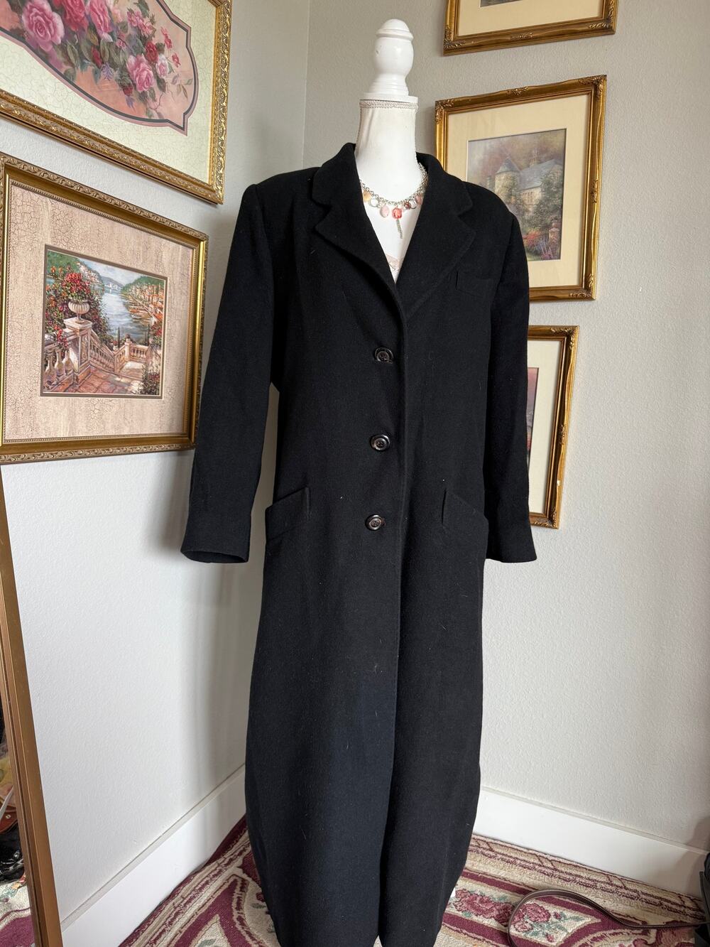 Vintage Fleurette 100% Camel Hair Black Overcoat
